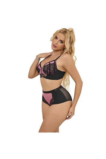 SUBBLIME - 955588 SET REGGISENO IN VERNICE ROSA CON CERNIERA IN RETE L/XL