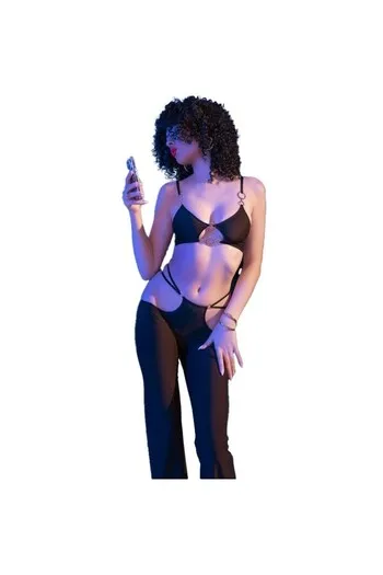 Sensual Set with Black Top and Gold Leggings