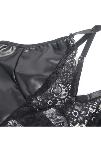 Lingerie sexy in Pelle Sintetica PU e Pizzo Nero