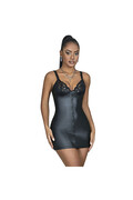 Lingerie sexy in pelle PU nera con zip e pizzo