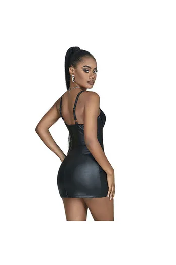 Black PU Leather Lace Zipper Sexy Lingerie