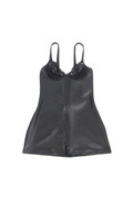 Lingerie sexy in pelle PU nera con zip e pizzo