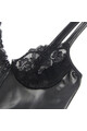 Lingerie sexy in pelle PU nera con zip e pizzo