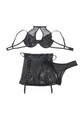 Set Lingerie Nero in Pelle PU e Pizzo con Liguero