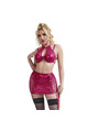 Lingerie sexy in pelle rossa con laccetti e collo halter