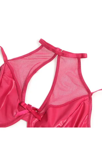 Lingerie sexy in pelle rossa con laccetti e collo halter