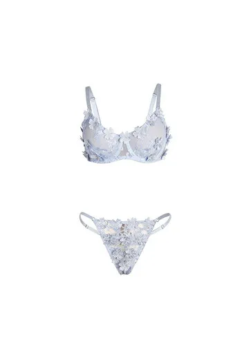 Blue Floral Lace Bra Set - Elegant and Sensual