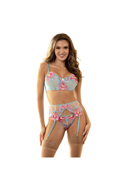 Reggiseno e Reggicalze in Pizzo Blu Floreale
