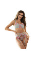 Blue Floral Mesh Bra and Garter Belt Set