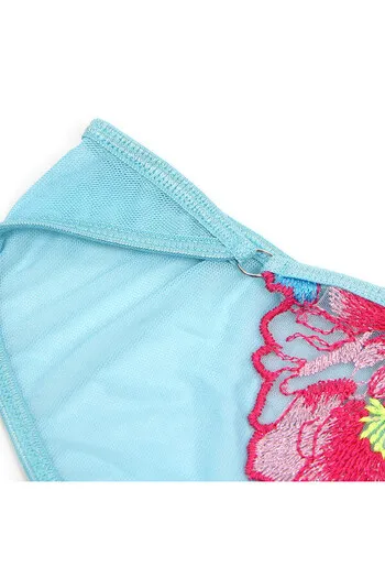 Reggiseno e Reggicalze in Pizzo Blu Floreale