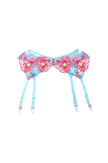 Reggiseno e Reggicalze in Pizzo Blu Floreale