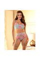 Blue Floral Mesh Bra and Garter Belt Set