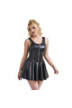Sexy black synthetic leather nightdress with wide straps and heart-shaped zipper