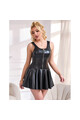 Sexy black synthetic leather nightdress with wide straps and heart-shaped zipper