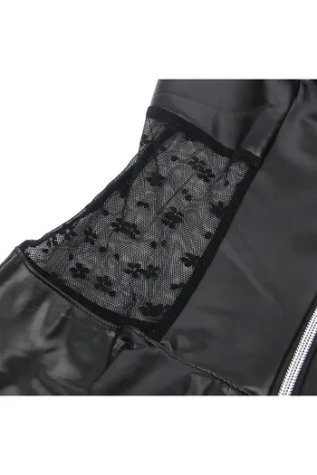 Lingerie sexy in similpelle nera e pizzo con reggicalze