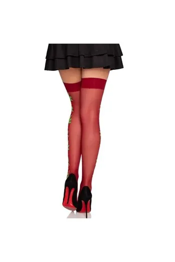 LEG AVENUE - CALZE CON CINTURA GIARRETTIERA 1957 CON FIORI ROSSI - TAGLIA UNICA