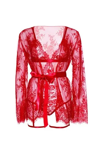 LEG AVENUE 86123 Teddy and Robe Set - Red Lace Sensuality and Elegance