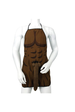 Humorous apron with muscular torso and 3D detail