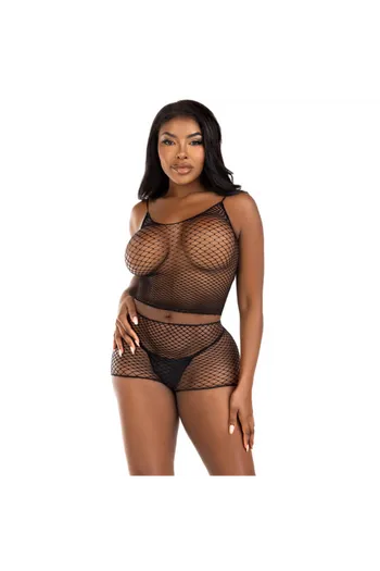 Twist Red 2-Piece Set: Sleeveless Mesh Top & Shorts - Modern & Fresh Style | Leg Avenue