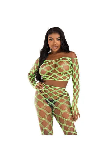 Set 2 Pezzi Top Rete Hardcore con Calze Senza Piede - Lingerie Seducente | Leg Avenue