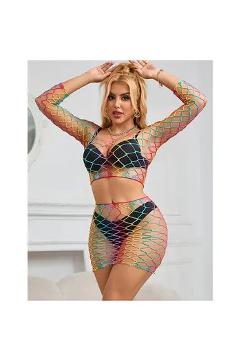 SUBBLIME - 952440 INSIEME A RETE 2 PEZZI MANICA LUNGA ARCOBALENO TAGLIA UNICA