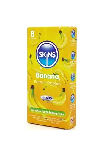 Skins Banana Flavor Condoms - 8 Pack - Natural Feel & Premium Experience