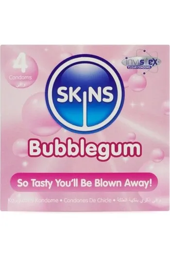 Pack of 4 Skins Condoms Bubblegum Blow Me Flavor! - Natural Feel and Safety