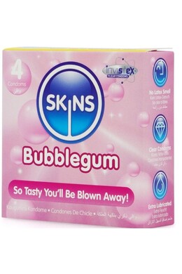 Pack of 4 Skins Condoms Bubblegum Blow Me Flavor! - Natural Feel and Safety