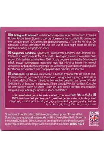 Pacchetto di 4 preservativi Skins sapore Gomma Blow Me! - Sensazione Naturale e Sicurezza