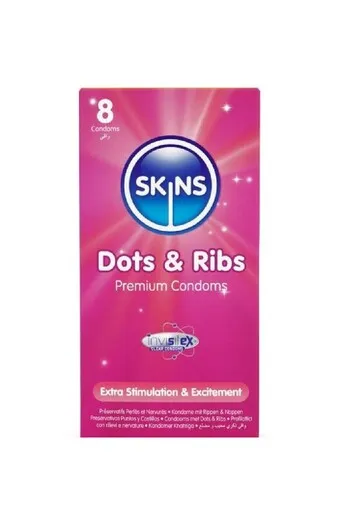 Skins Dots & Ribs 8-Pack: Condom Texture per Piacere Condiviso | Aumenta il Valore