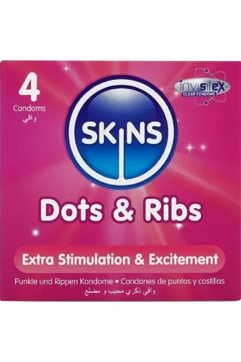 Skins Dots & Ribs - Condom con Punti e Nervature per Massimo Piacere