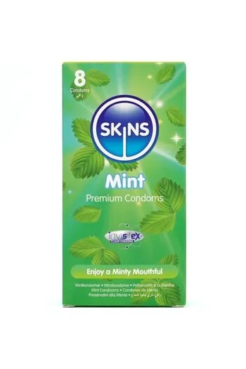 Skins Mint 8-Pack: Condom al gusto menta, ultrafini e extra lubrificati