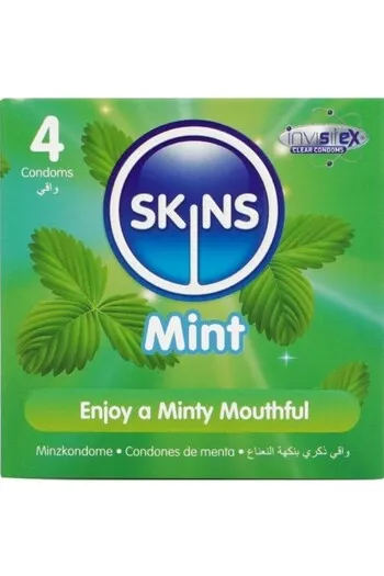 Skins Mint 4-Pack: Condom al gusto menta ultrafini per sesso orale | Protezione premium