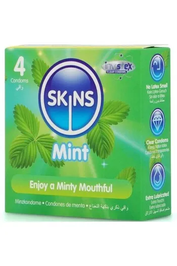 Skins Mint 4-Pack: Condom al gusto menta ultrafini per sesso orale | Protezione premium