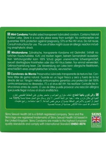 Skins Mint 4-Pack: Condom al gusto menta ultrafini per sesso orale | Protezione premium