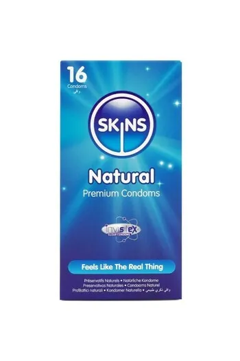 Skins Natural 16-Pack: Ultra-Thin Premium Condoms with Skin-Like Feel