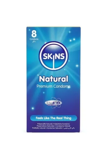 Skins Natural 8-Pack: Condom Premium Ultra Sottili con Sensazione Pelle su Pelle