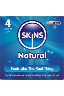 Skins Natural 4-Pack: Condom Ultra Sottili con Sensazione Pelle, Confezione da 4