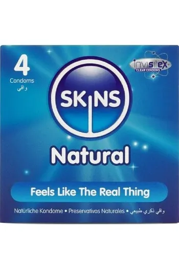 Skins Natural 4-Pack: Ultra-Thin Condoms with Skin-Like Feel, 4-Pack