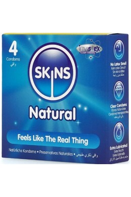 Skins Natural 4-Pack: Ultra-Thin Condoms with Skin-Like Feel, 4-Pack