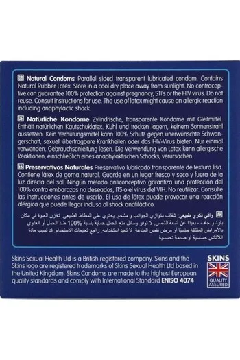 Skins Natural 4-Pack: Ultra-Thin Condoms with Skin-Like Feel, 4-Pack