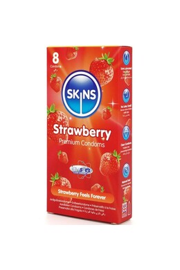 Pack of 8 Skins Strawberry Flavor Condoms - Natural Feel and Safety