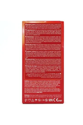 Pack of 8 Skins Strawberry Flavor Condoms - Natural Feel and Safety