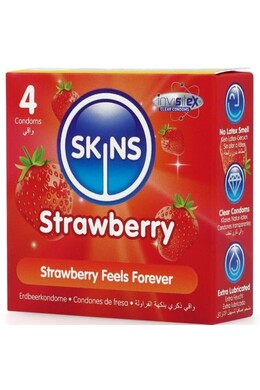 Pack of 4 Skins Strawberry Flavor Condoms - Natural Feel and Safety