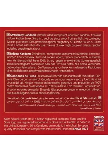 Pack of 4 Skins Strawberry Flavor Condoms - Natural Feel and Safety
