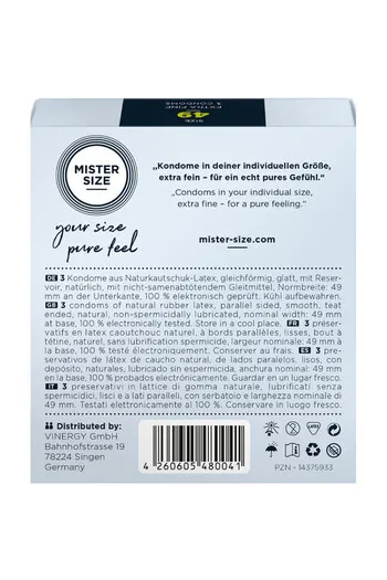 MISTER SIZE 49 - Preservativo Ultra Sottile per Sensibilità Massima | Taglia 49mm