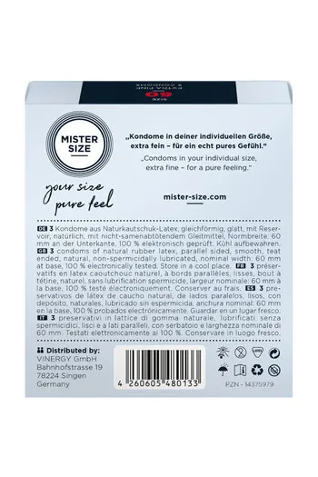 MISTER SIZE 60: Preservativi Ultra Sottili con Adattamento Perfetto per Massimo Piacere