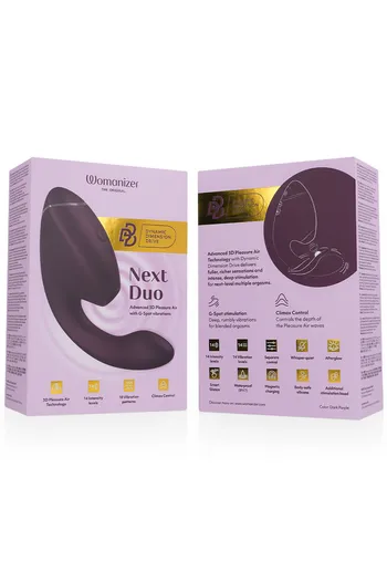 WOMANIZER - DUO NEXT STIMOLATORE DOPPIO CLITORIDEO E PUNTO G VIOLA SCURO