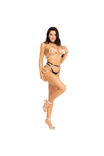 2-Piece Halter Harness with Pearls - Leg Avenue | Vegan & Convertible