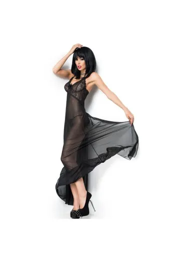 Elegant long babydoll in satin with lace details